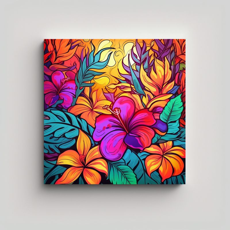 GENERICO - Cuadro Tropical Vibrante De Dibujos Animados Con 40x40 Cm