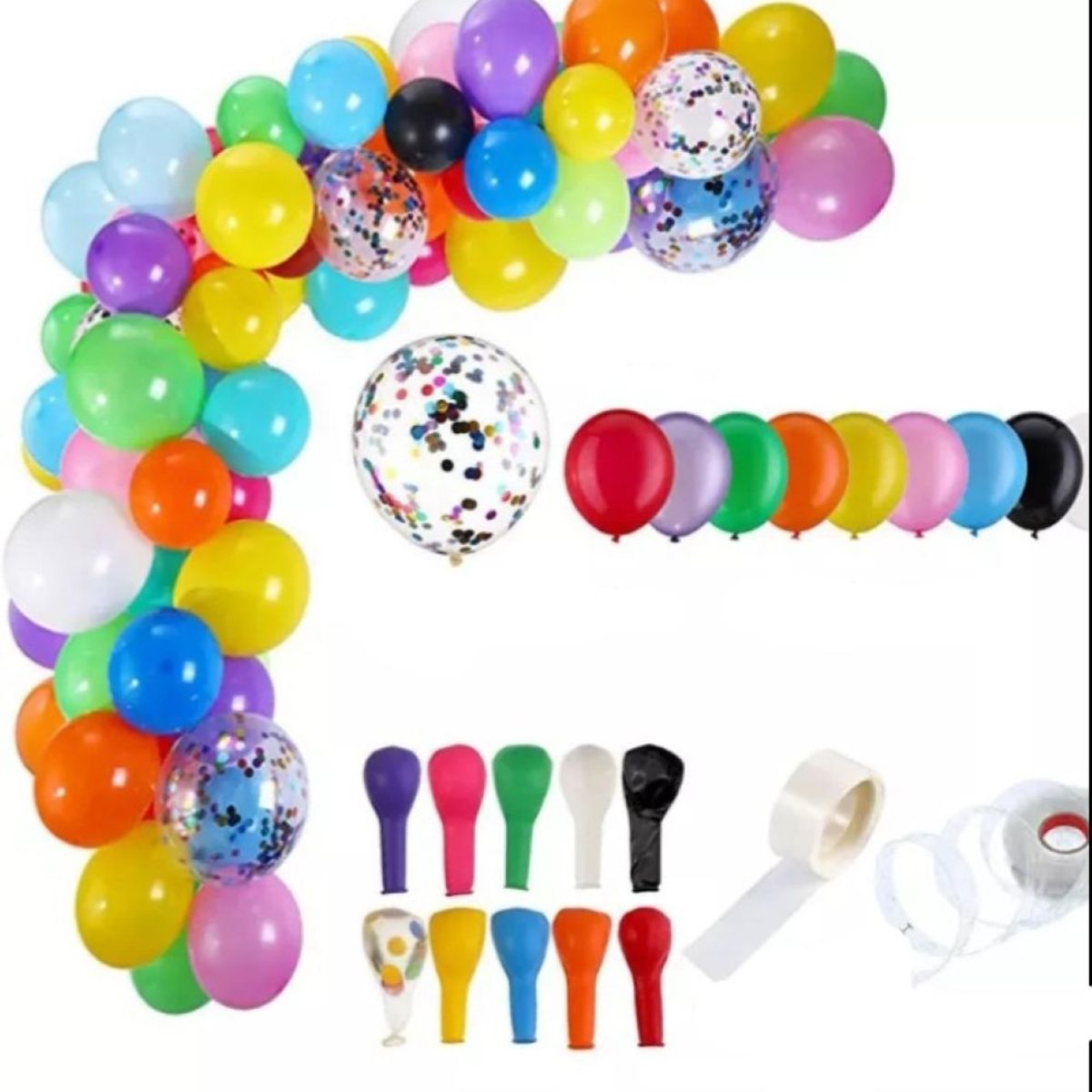 GENERICO - Set 110 Globos Para Fiesta + Cinta Para Arco - Multicolor