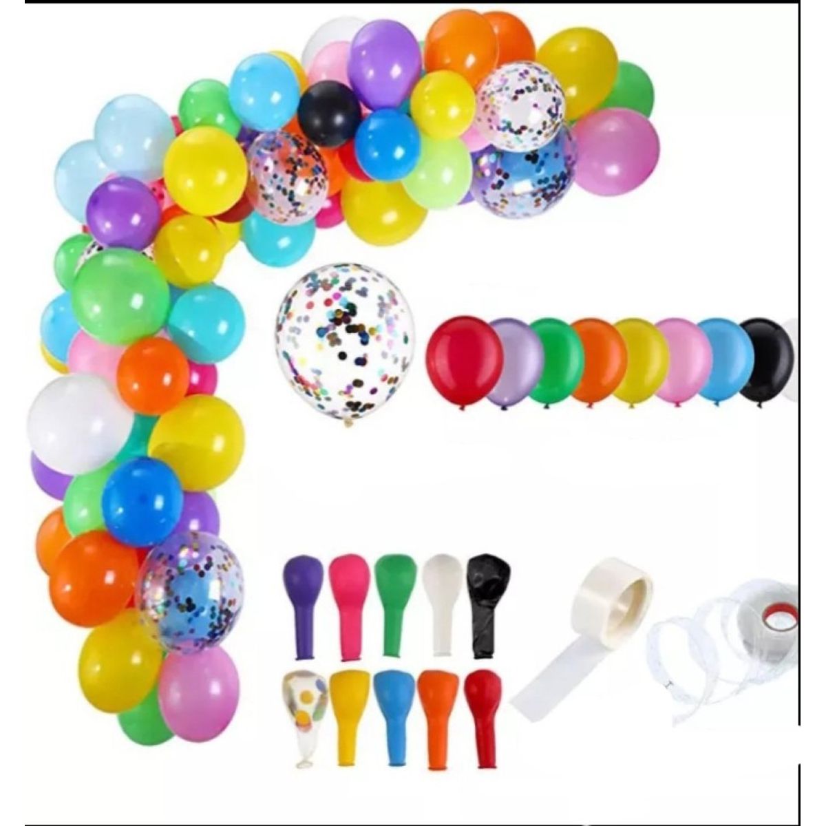 GENERICO - Set 110 Globos Para Fiesta + Cinta Para Arco - Multicolor