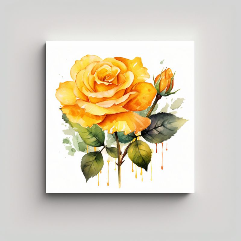GENERICO - Cuadro Moderno Dormitorio: Rosa Amarilla Acuarela 40x40 Cm