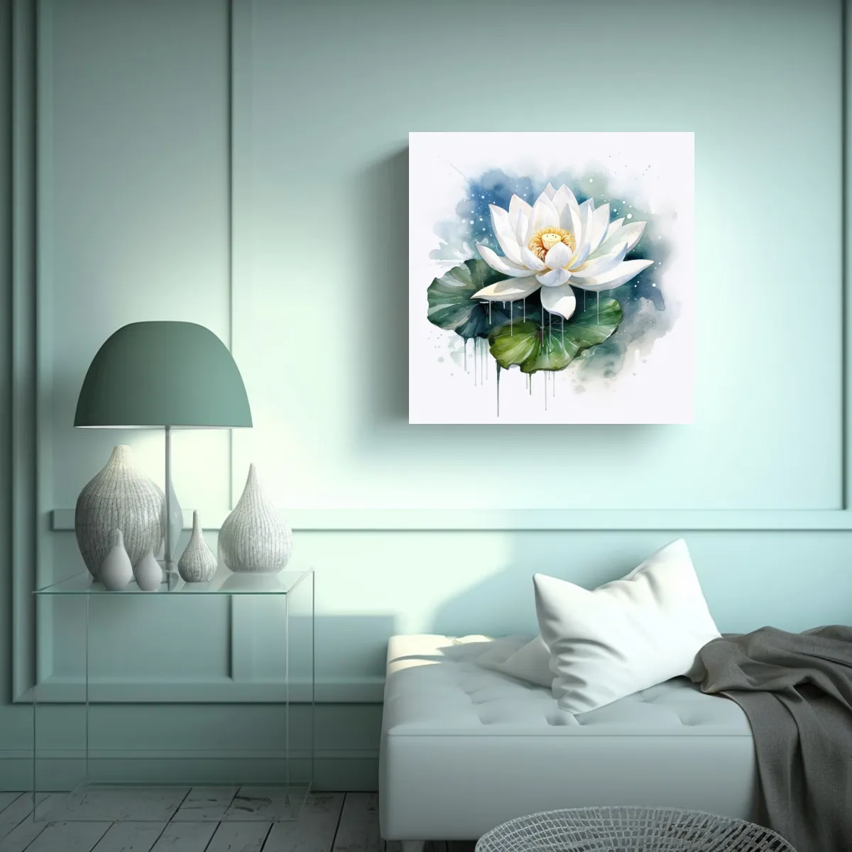 GENERICO - Cuadro Estético De Loto Blanco 0569 En Acuarela 90x90 Cm