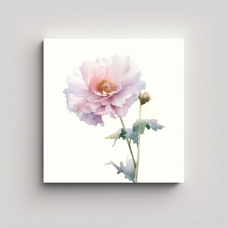 GENERICO - Cuadro Único De Flor Rosa Claro En Acuarela 40x40 Cm