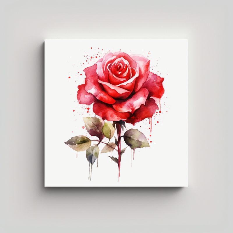 GENERICO - Cuadro De Rosas Rojas 0569 En Estilo Acuarela - 70x70 Cm