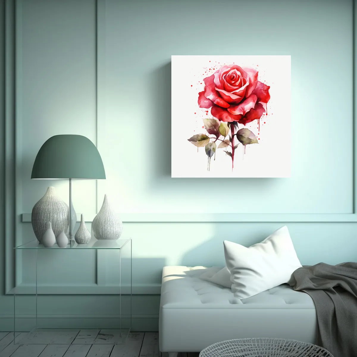 GENERICO - Cuadro De Rosas Rojas 0569 En Estilo Acuarela - 30x30 Cm