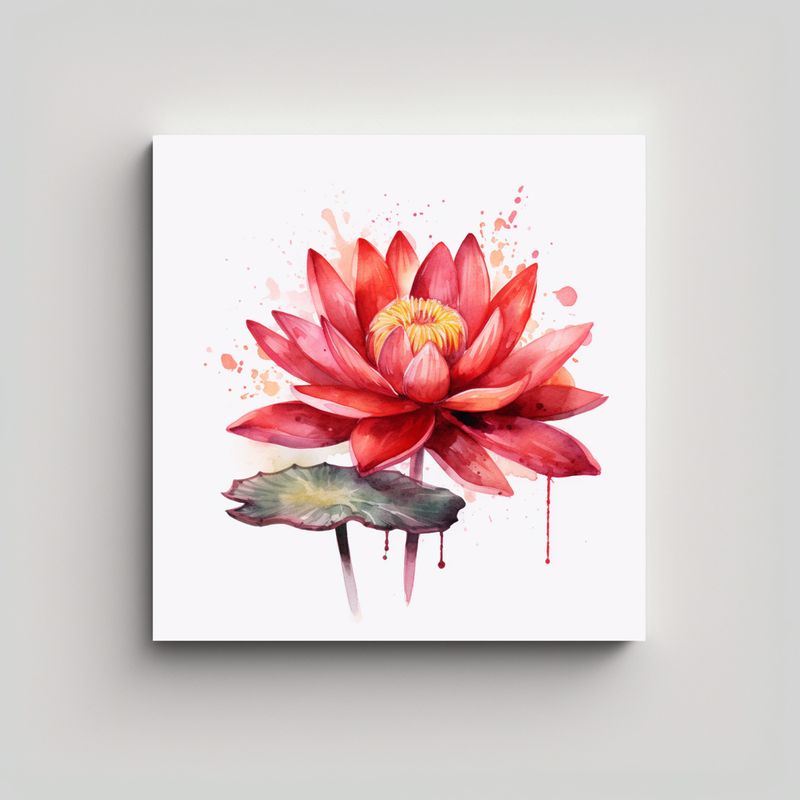 GENERICO - Cuadro Decorativo Clásico - Flor De Loto Roja En 60x60 Cm