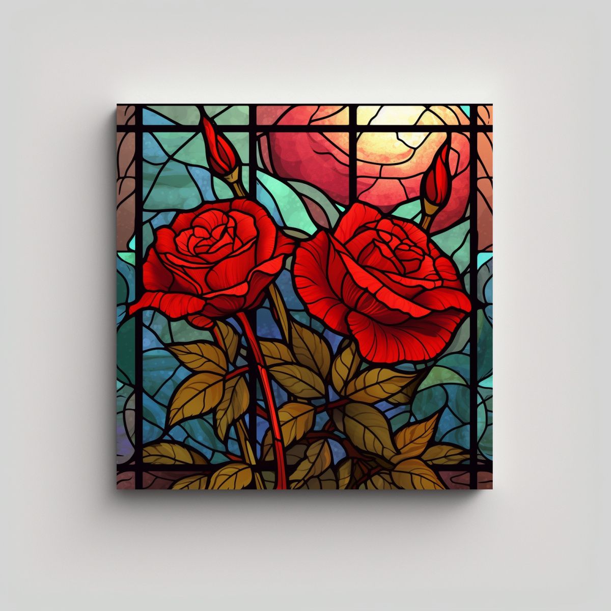 GENERICO - Roses Rojas En Patrón De Vitral: Lienzo 70x70 Cm