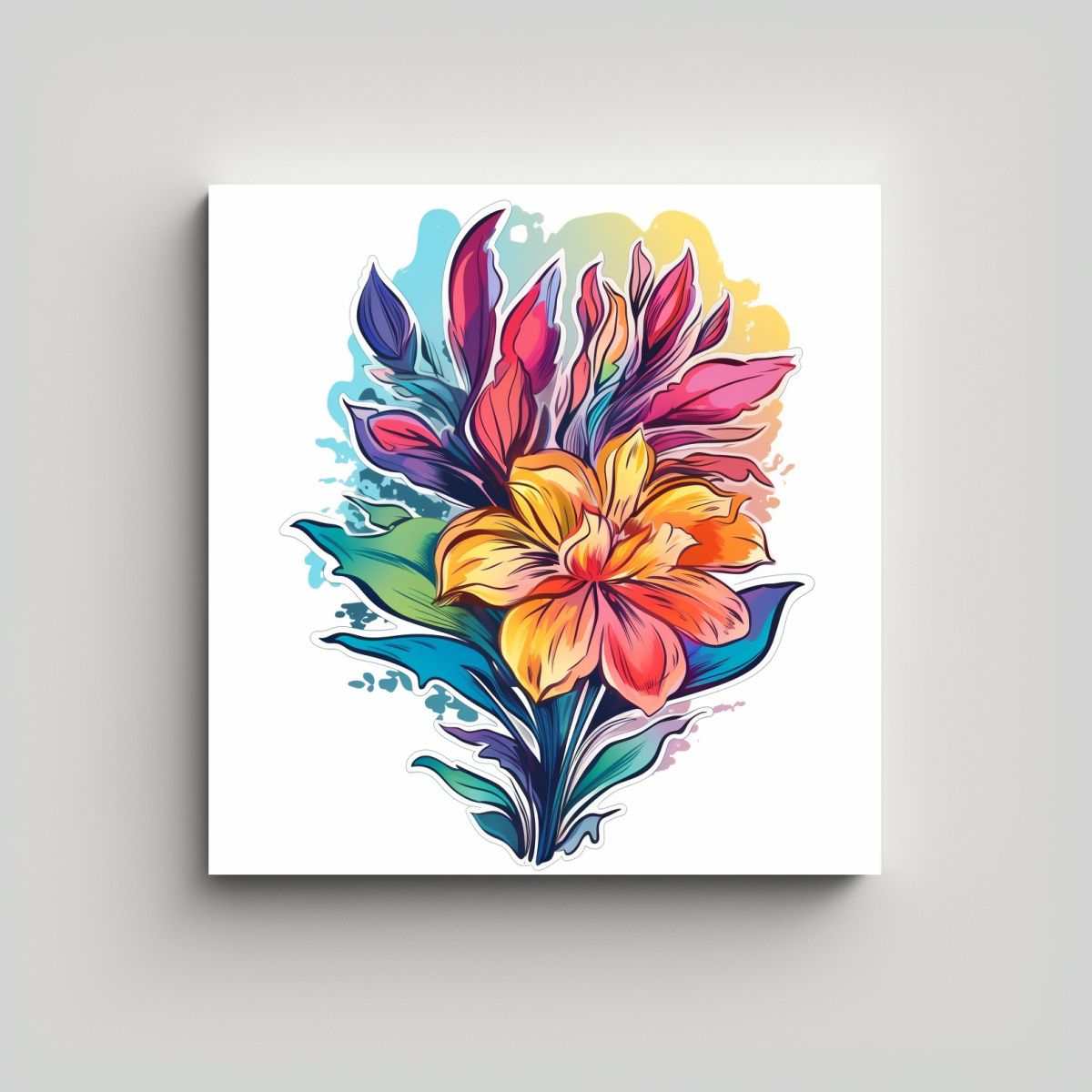 GENERICO - Flor Acuarela Vectorial: Lienzo Decorativo De 50x50 Cm