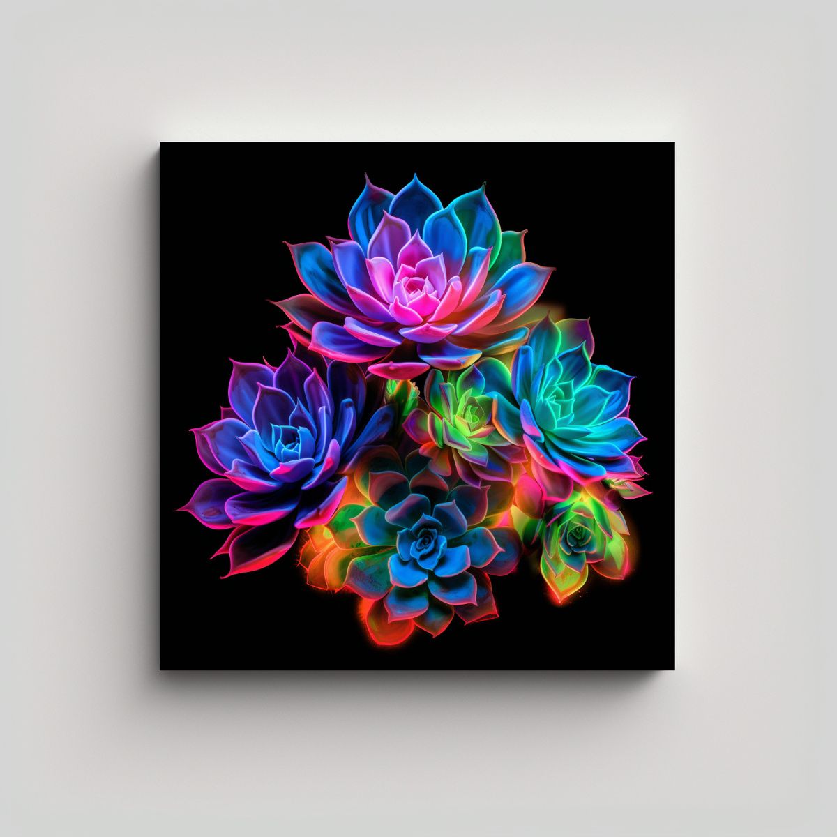 GENERICO - Cuadro Neon De Suculentas En Lienzo De Alta 80x80 Cm