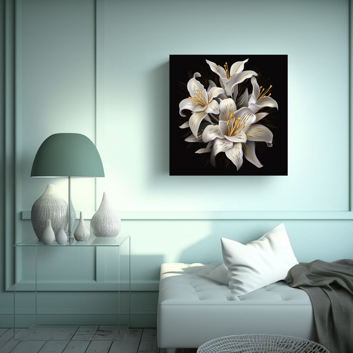 GENERICO - Cuadro 3D Fotográfico Con Lirios Dorados Y 90x90 Cm