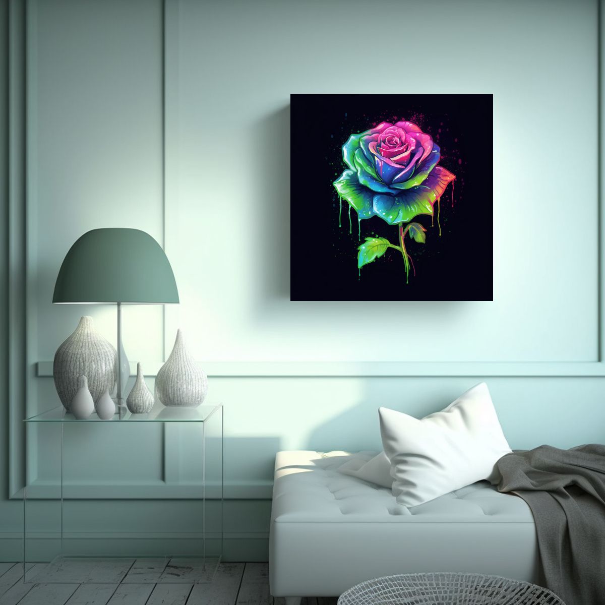 GENERICO - 0569 Lienzo De Rosa Luminiscente Estilo Acuarela: 30x30 Cm