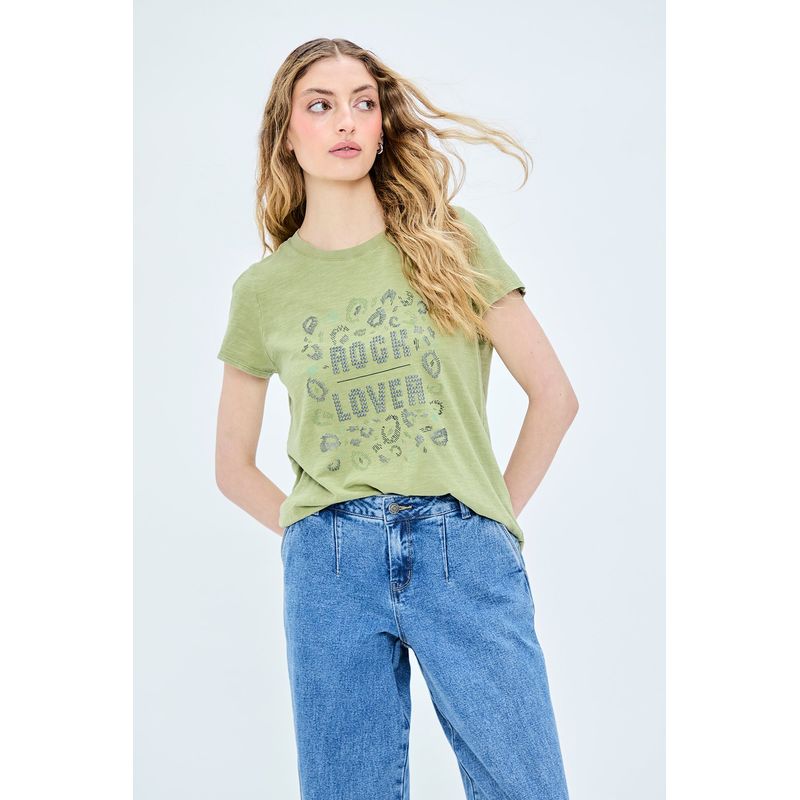IO - Polera Manga Corta Verde Musgo Mujer Io
