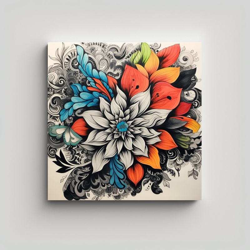 GENERICO - Cuadro Inspirador Canva: Flores Handrawn En 60x60 Cm