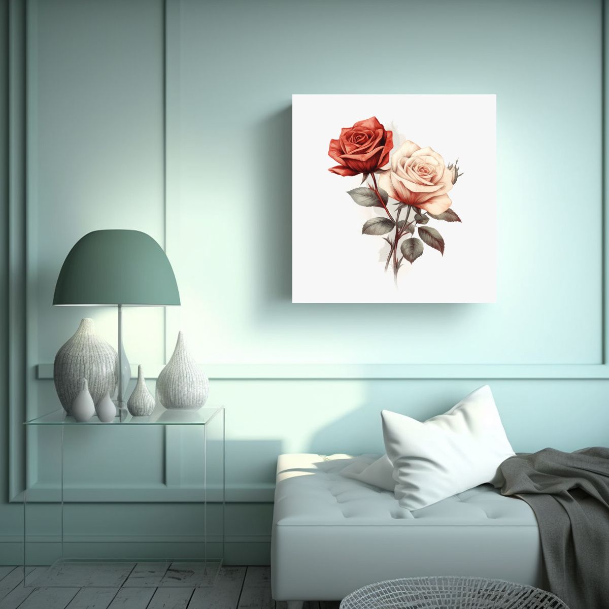 GENERICO - Cuadro Minimalista De Rosas: Lienzo Estético En 90x90 Cm