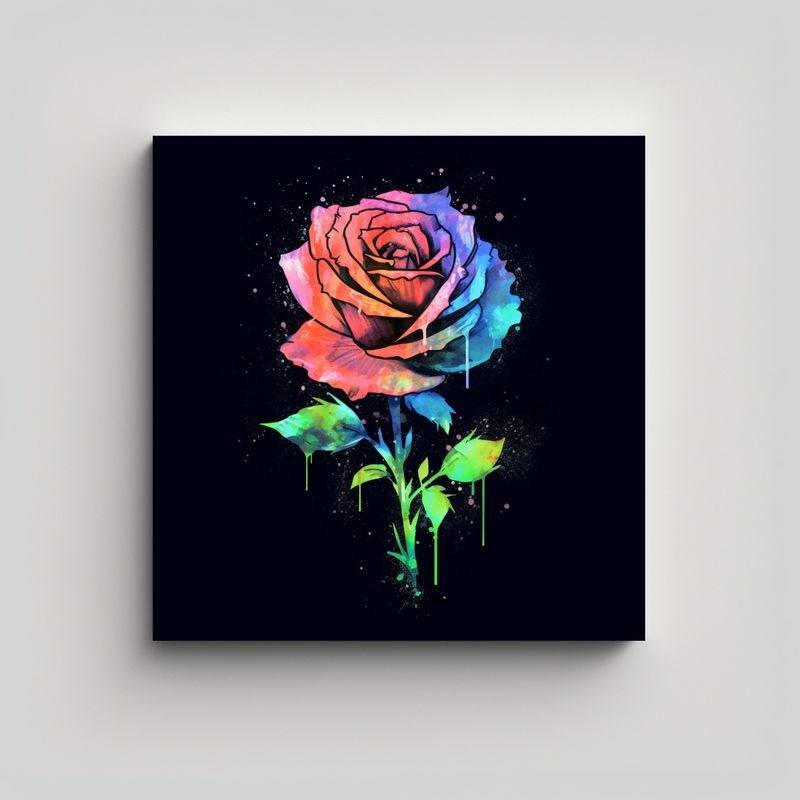 GENERICO - Cuadro Moderno Impactante De Rosa Fluorescente 60x60 Cm