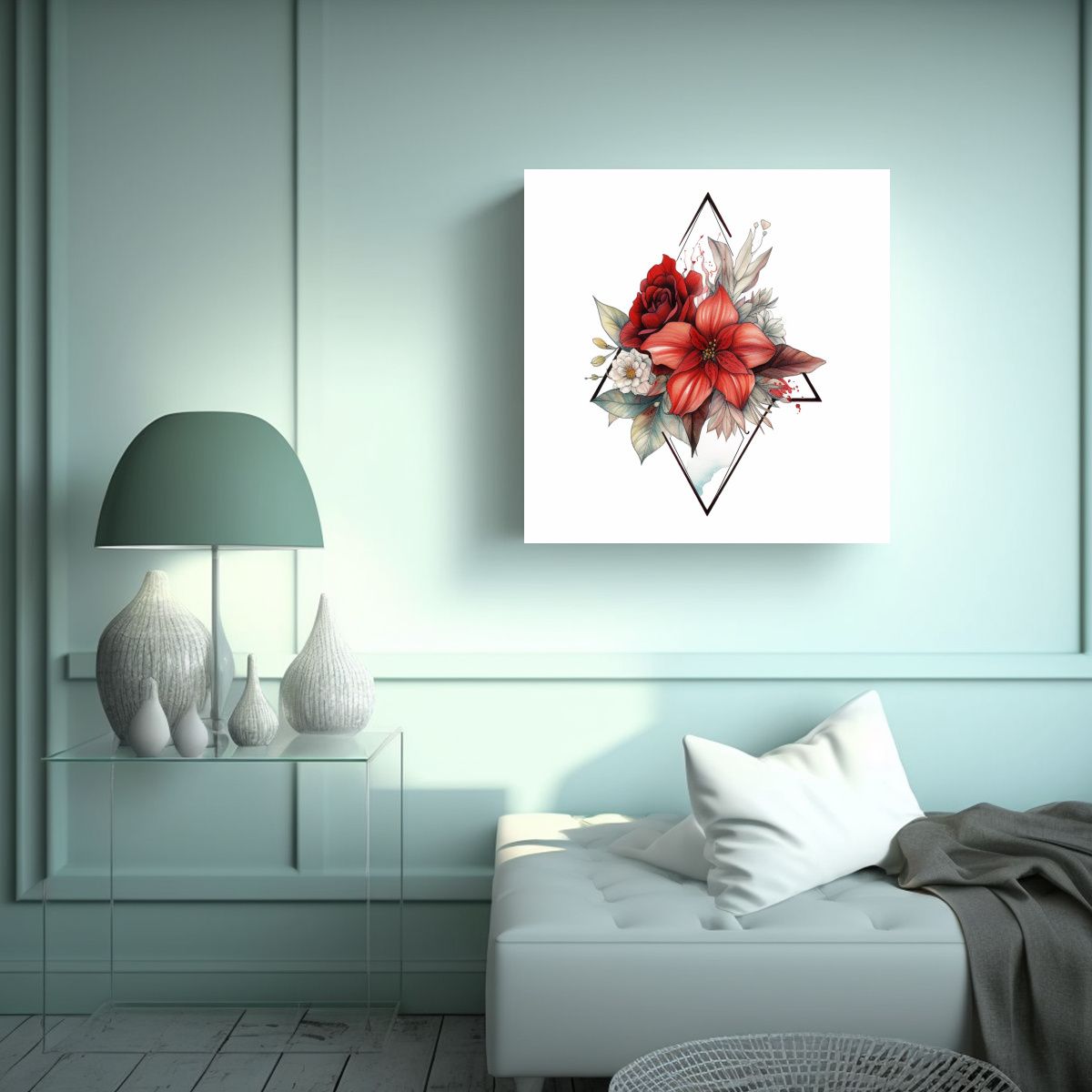 GENERICO - Diseño Abstracto De Tela Con Tatuaje Floral Rojo 60x60 Cm
