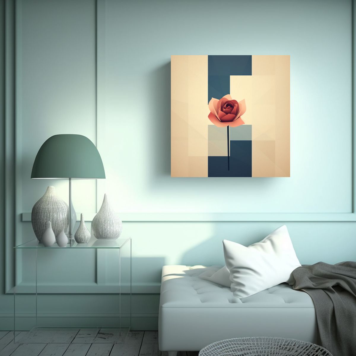 GENERICO - Cuadro Geométrico De Rosa Minimalista En Estilo 50x50 Cm