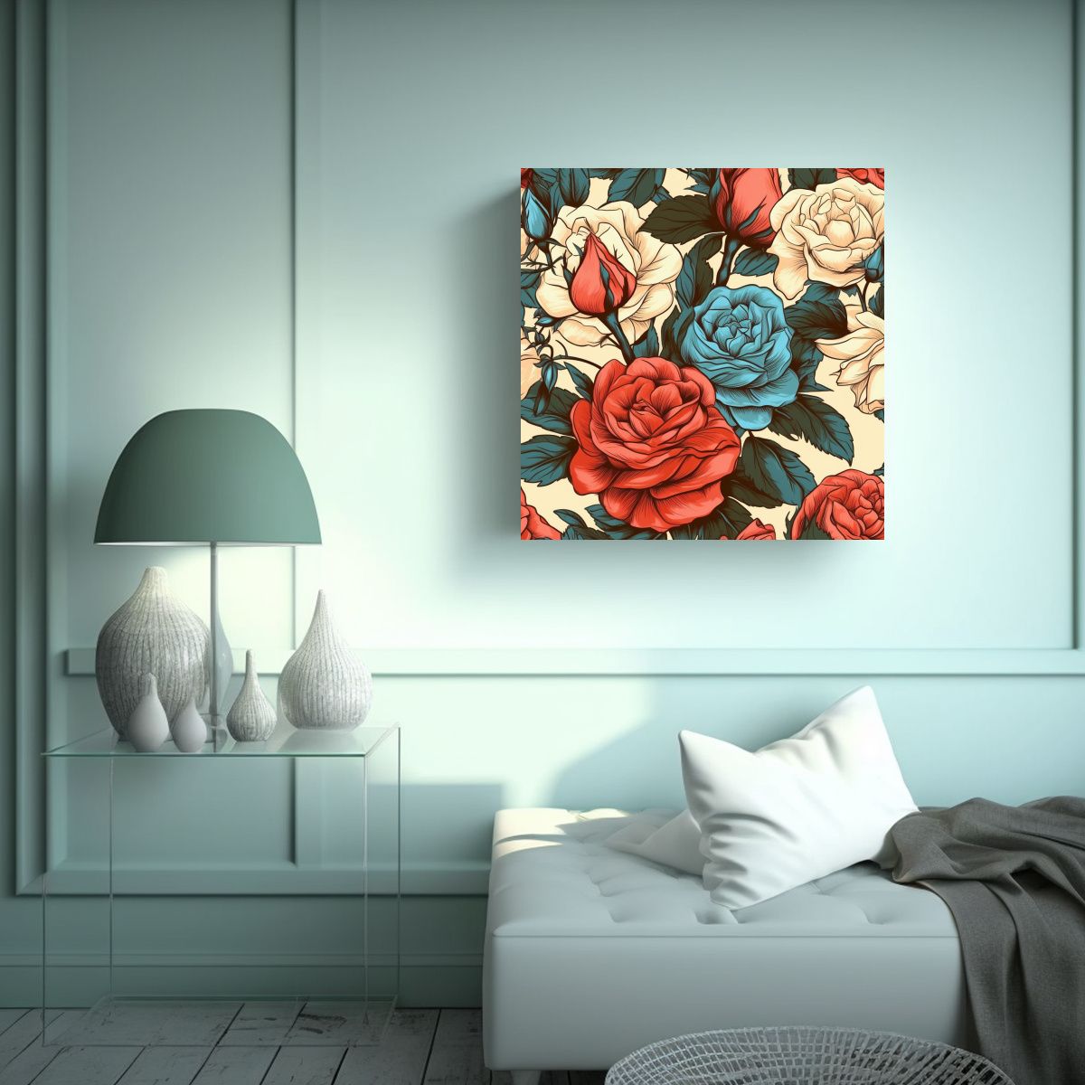 GENERICO - Arte Moderno De Rosas Retro En Composición 70x70 Cm