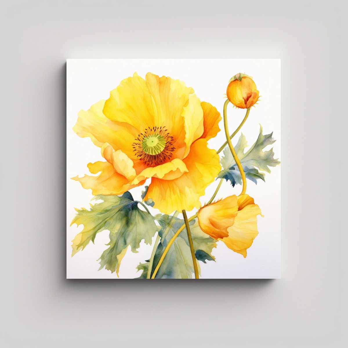 GENERICO - Pintura Acuarela Amapola Amarilla Estilo Jan 80x80 Cm