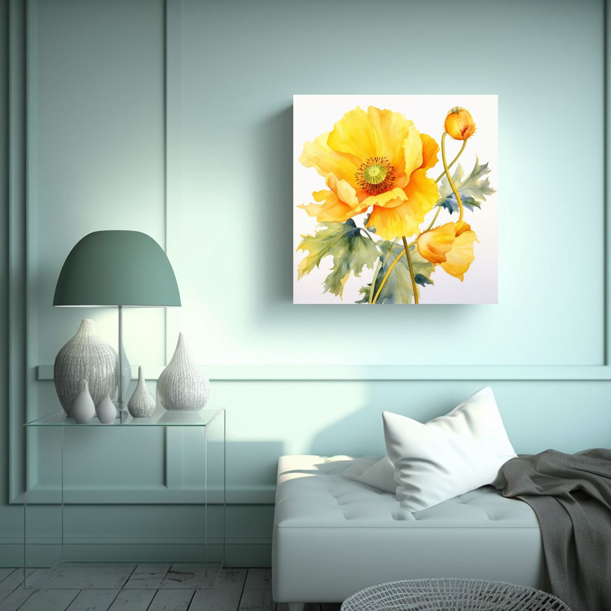 GENERICO - Pintura Acuarela Amapola Amarilla Estilo Jan 80x80 Cm