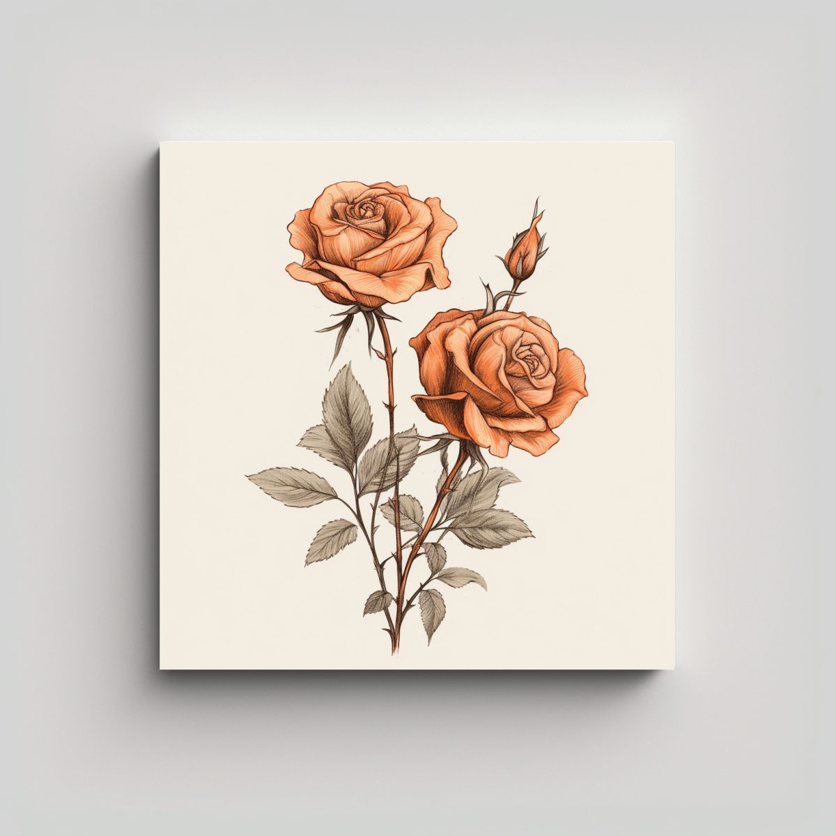 GENERICO - Cuadro Acuarela De Rosas Y Brote: Arte Y 50x50 Cm