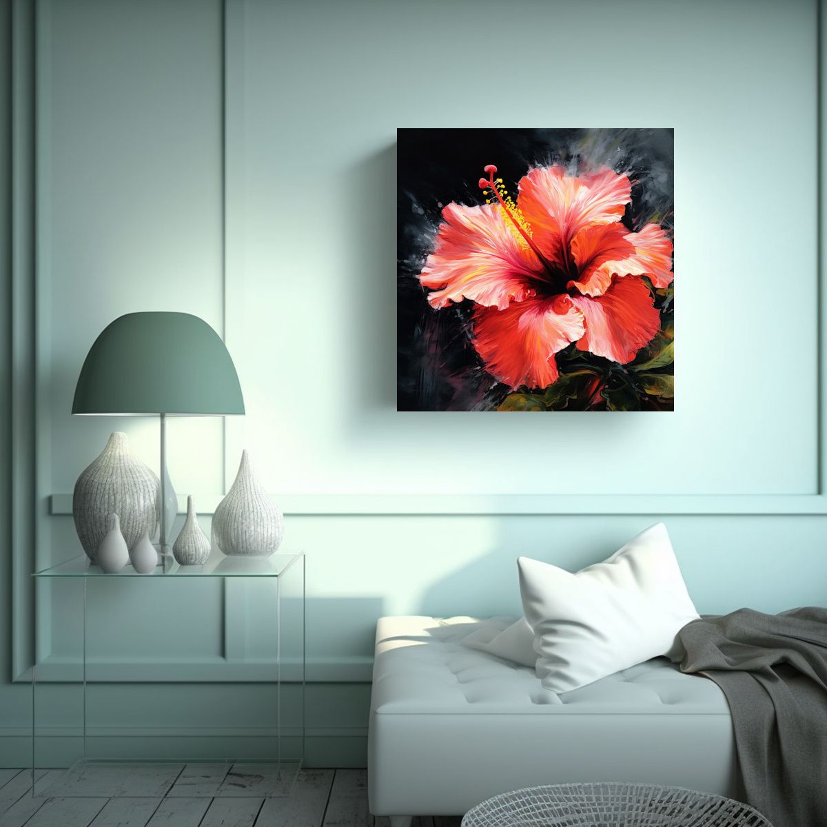 GENERICO - Pintura Original De Hibiscus: Arte De Trazos 90x90 Cm