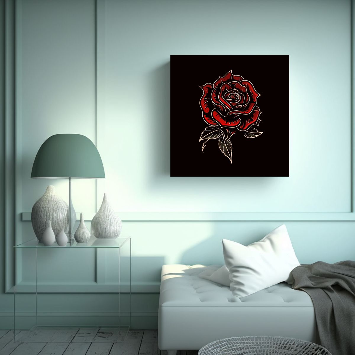 GENERICO - Cuadro Decorativo Lienzo Intenso Con Logo De Rosa 50x50 Cm
