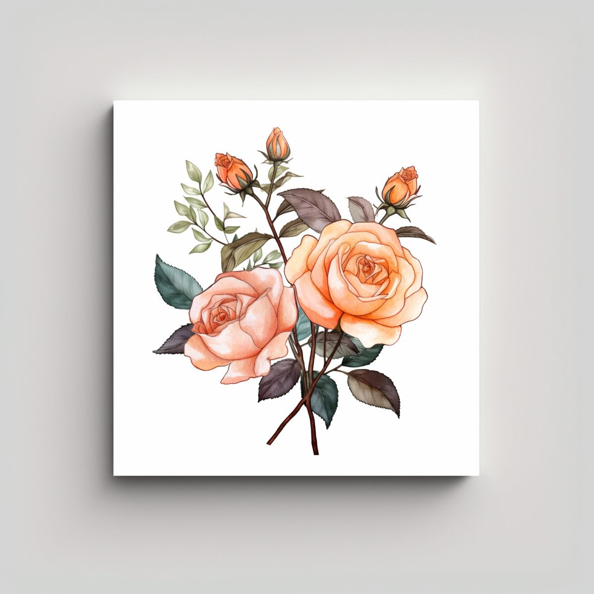 GENERICO - Cuadro Luminoso De Rosas Acuarelas En Tela 50x50 Cm