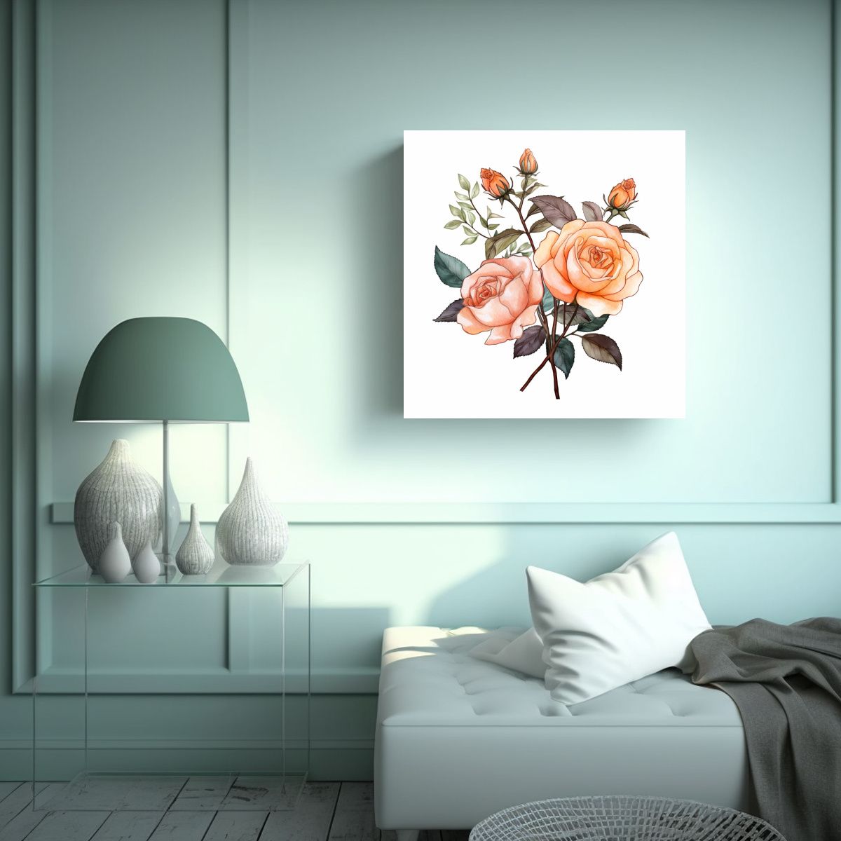 GENERICO - Cuadro Luminoso De Rosas Acuarelas En Tela 50x50 Cm