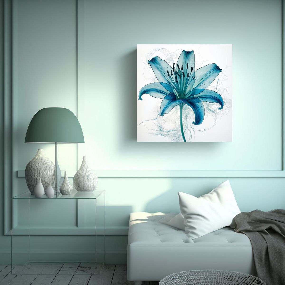 GENERICO - Cuadro Decorativo Lily Xray En Azul Vivo Y Teal: 40x40 Cm