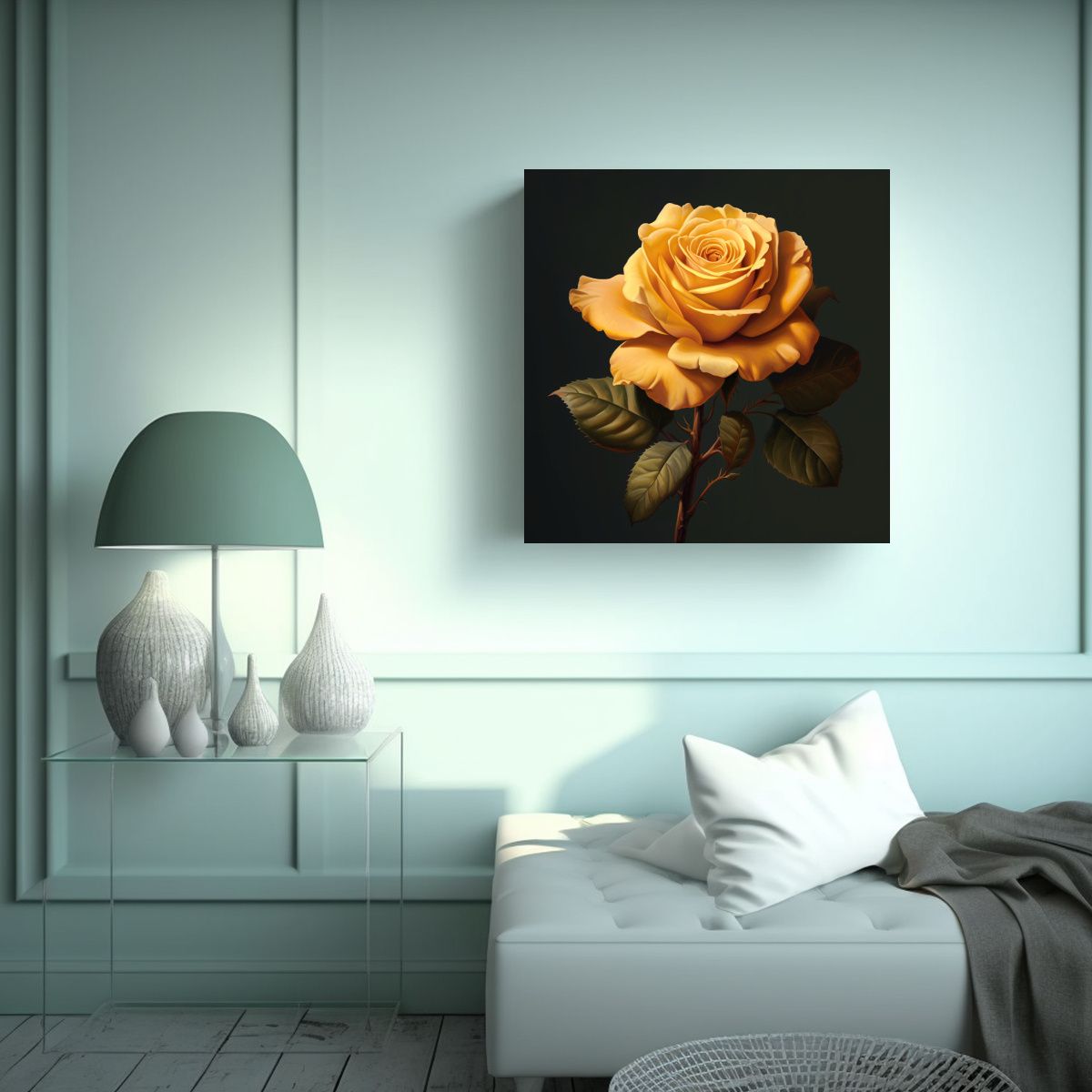 GENERICO - Cuadro Decorativo De Rosa Amarilla Realista Para 40x40 Cm