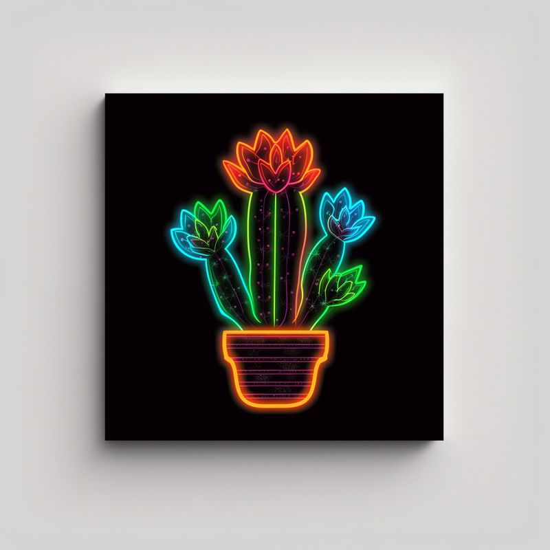 GENERICO - Ilustración Neon Cactus Y Sol Arte De Pared Con 50x50 Cm