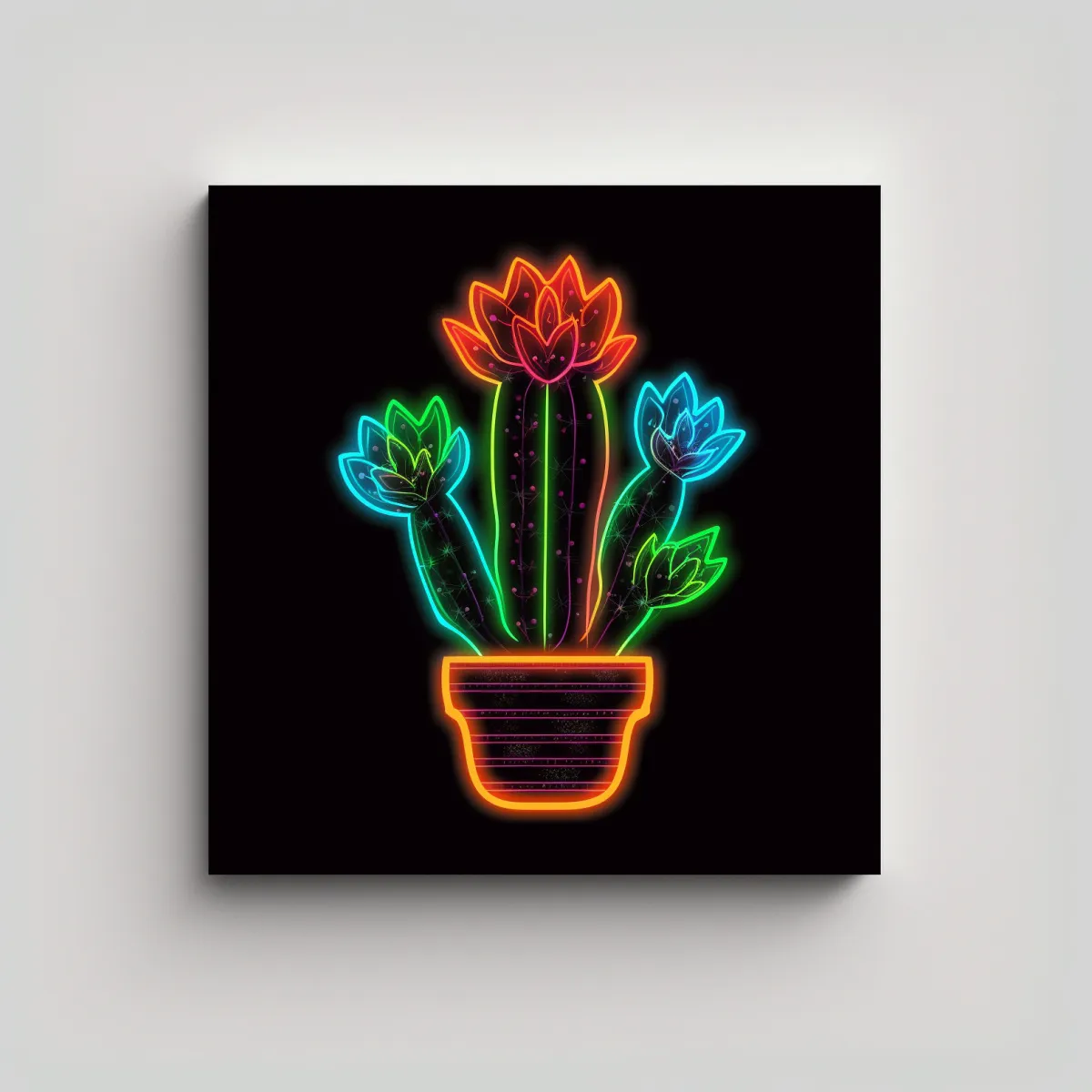 GENERICO - Ilustración Neon Cactus Y Sol: Arte De Pared Con 30x30 Cm