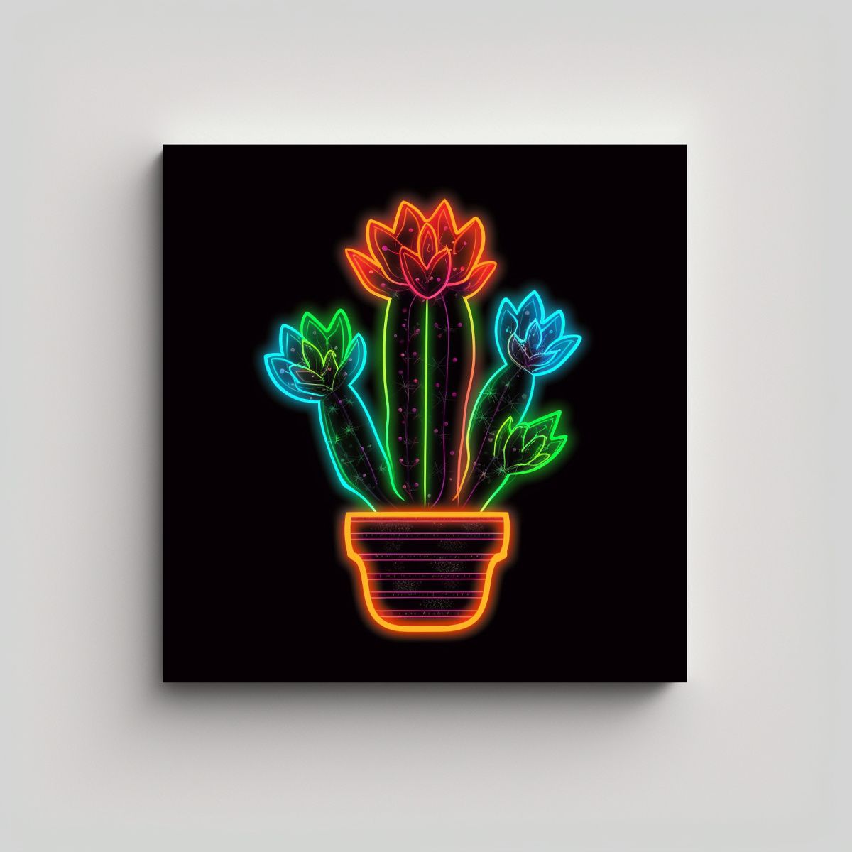 GENERICO - Ilustración Neon Cactus Y Sol: Arte De Pared Con 30x30 Cm