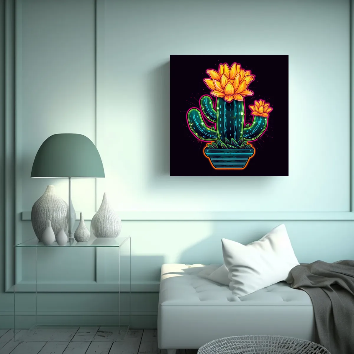 GENERICO - Cuadro Decorativo De Cactus Neon Y Sol En Mural 30x30 Cm