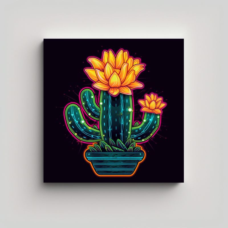 GENERICO - Cuadro Decorativo De Cactus Neon Y Sol En Mural 60x60 Cm