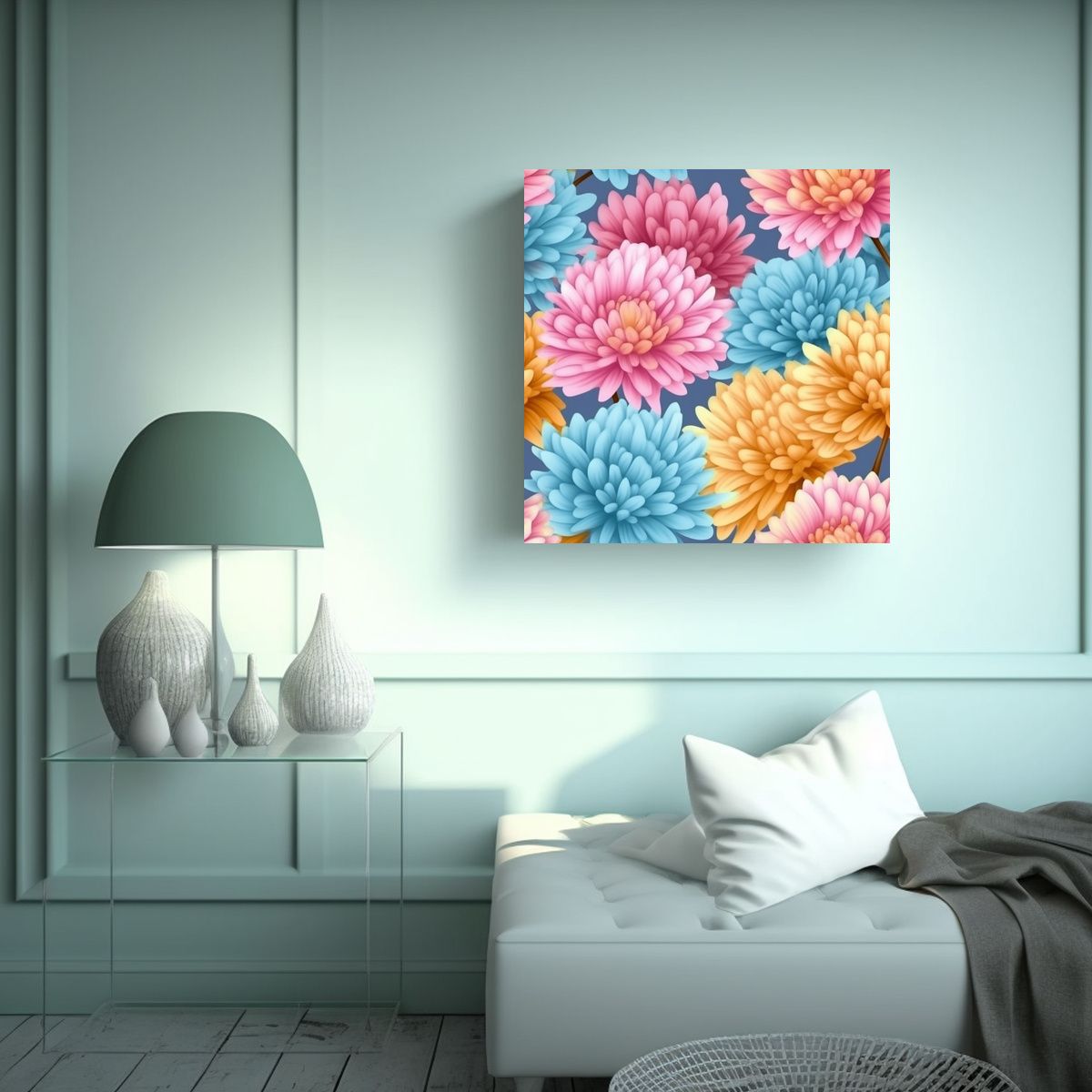 GENERICO - Estilo Acuarela Lienzo De Tela Chrysanthemum Para 60x60 Cm