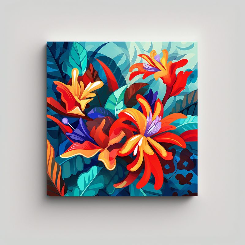 GENERICO - Lienzo De Flores Tropicales En Estilo Orfismo 30x30 Cm