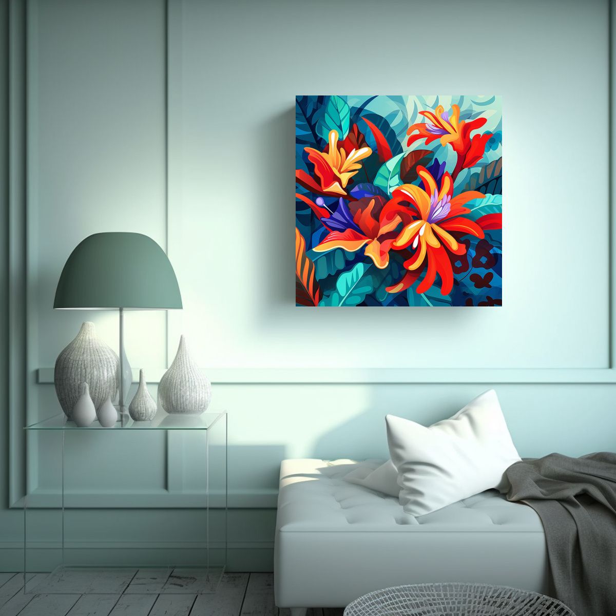 GENERICO - Lienzo De Flores Tropicales En Estilo Orfismo 30x30 Cm