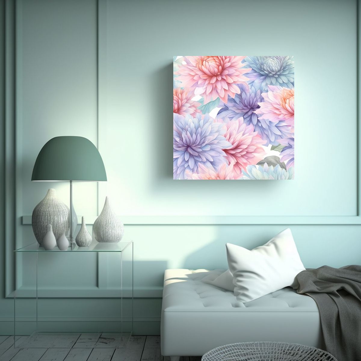 GENERICO - Lienzo De Flores De Crisantemo Estilo Acuarela 60x60 Cm