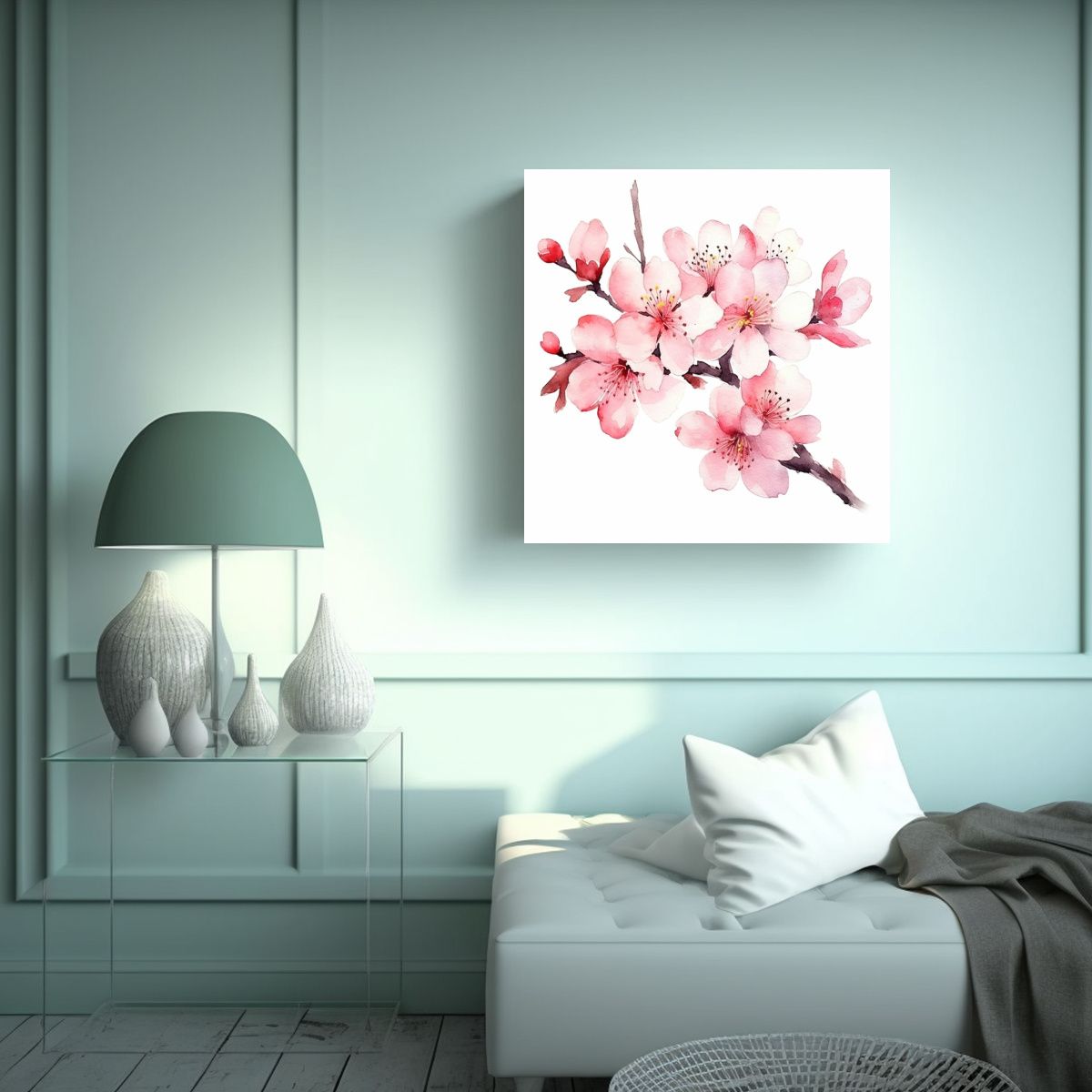 GENERICO - Acuarela De Cerezo Japonés Para Decoración De 80x80 Cm