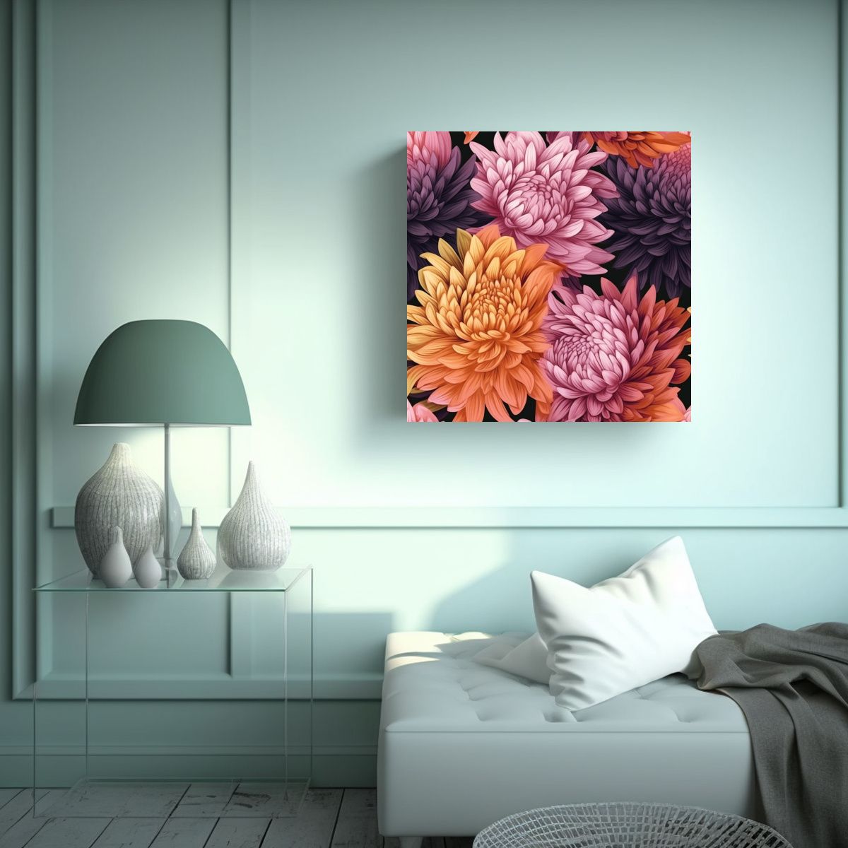 GENERICO - Pintura Equilibrio Flores Crisantemo Estilo 70x70 Cm