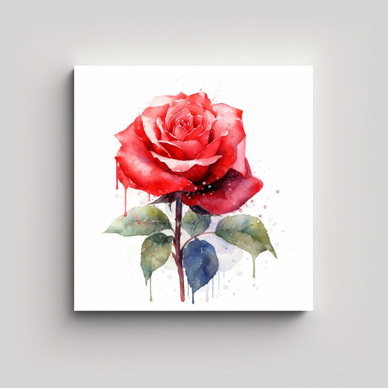 GENERICO - Espectacular Lienzo Acuarela Rosa Roja Fondo 80x80 Cm