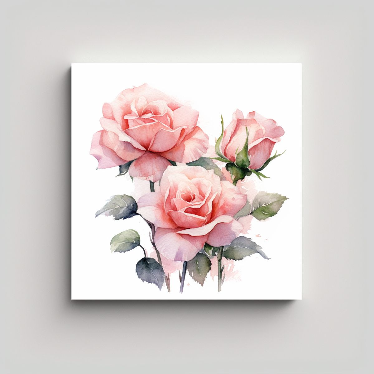 GENERICO - Cuadro Rosa Acuarela Combinacion Composicion 50x50 Cm