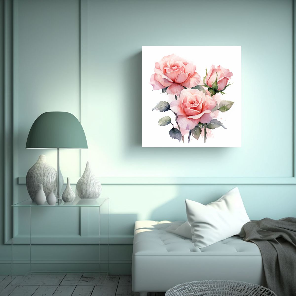 GENERICO - Cuadro Rosa Acuarela Combinacion Composicion 50x50 Cm