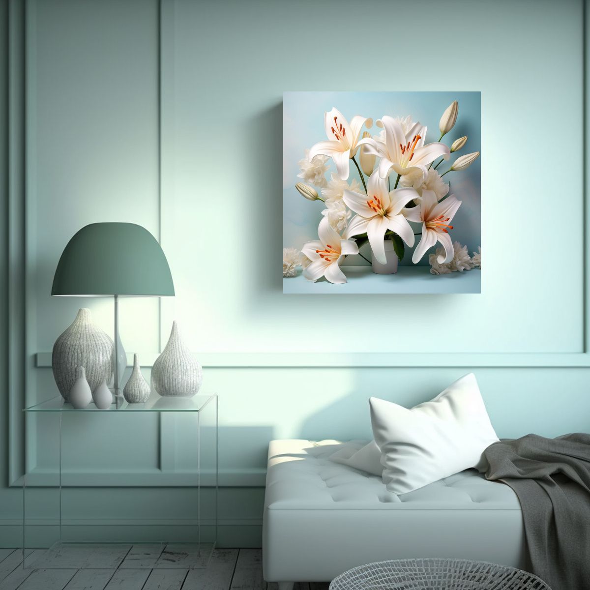 GENERICO - Arte Urbano Hermoso Con Lirios Blancos 3D: 70x70 Cm