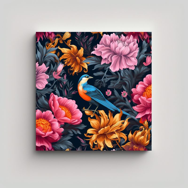 GENERICO - Cuadro Decorativo De Aves Y Flores En Patrón 50x50 Cm
