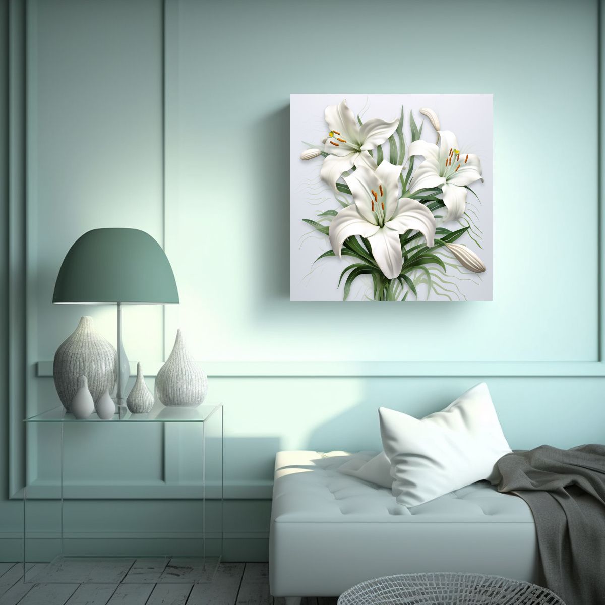 GENERICO - Arte 3D De Lirios Blancos: Composición Cálida 40x40 Cm