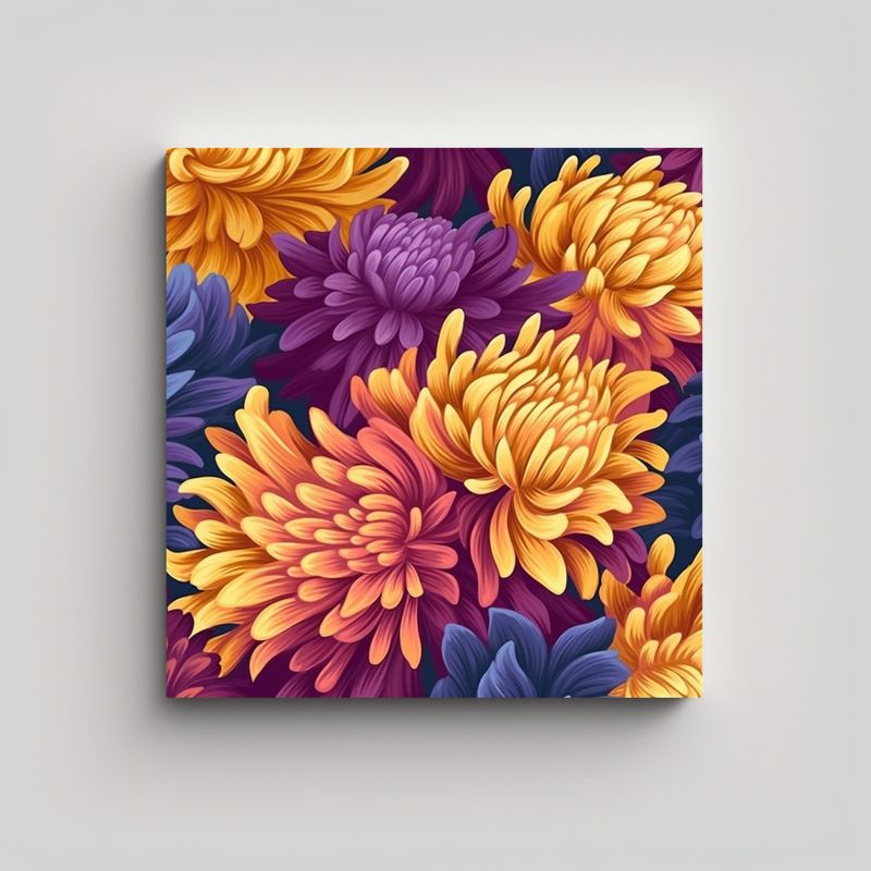 GENERICO - Bastidor Vintage Patrón Chrysanthemum Color Vivo 80x80 Cm
