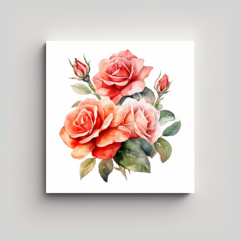 GENERICO - Ilustración En Acuarela De Rosas: Tela En 40x40 Cm