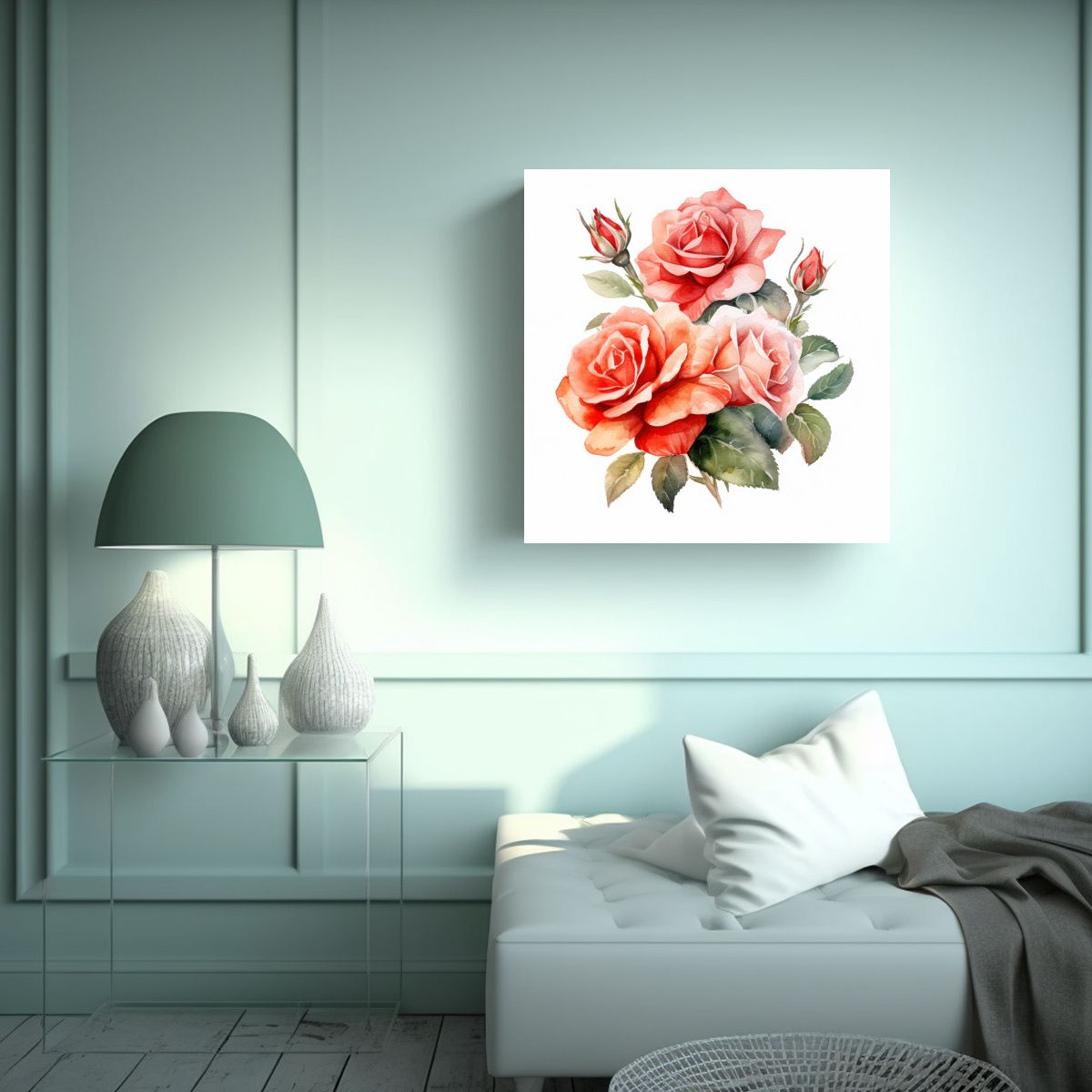 GENERICO - Ilustración En Acuarela De Rosas: Tela En 50x50 Cm
